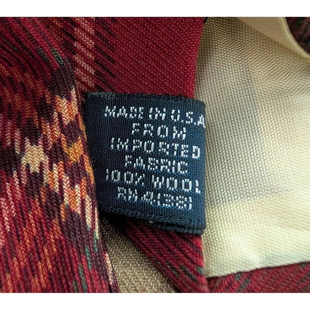 Polo Ralph Lauren Red Plaid Wool Fox Hunt Equestrian Horse Tie Made in USA